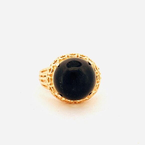 Gold Over Sterling Silver 925 Black Onyx Statement Ring, Filigree, Size 10, 9.13 - Picture 1 of 10
